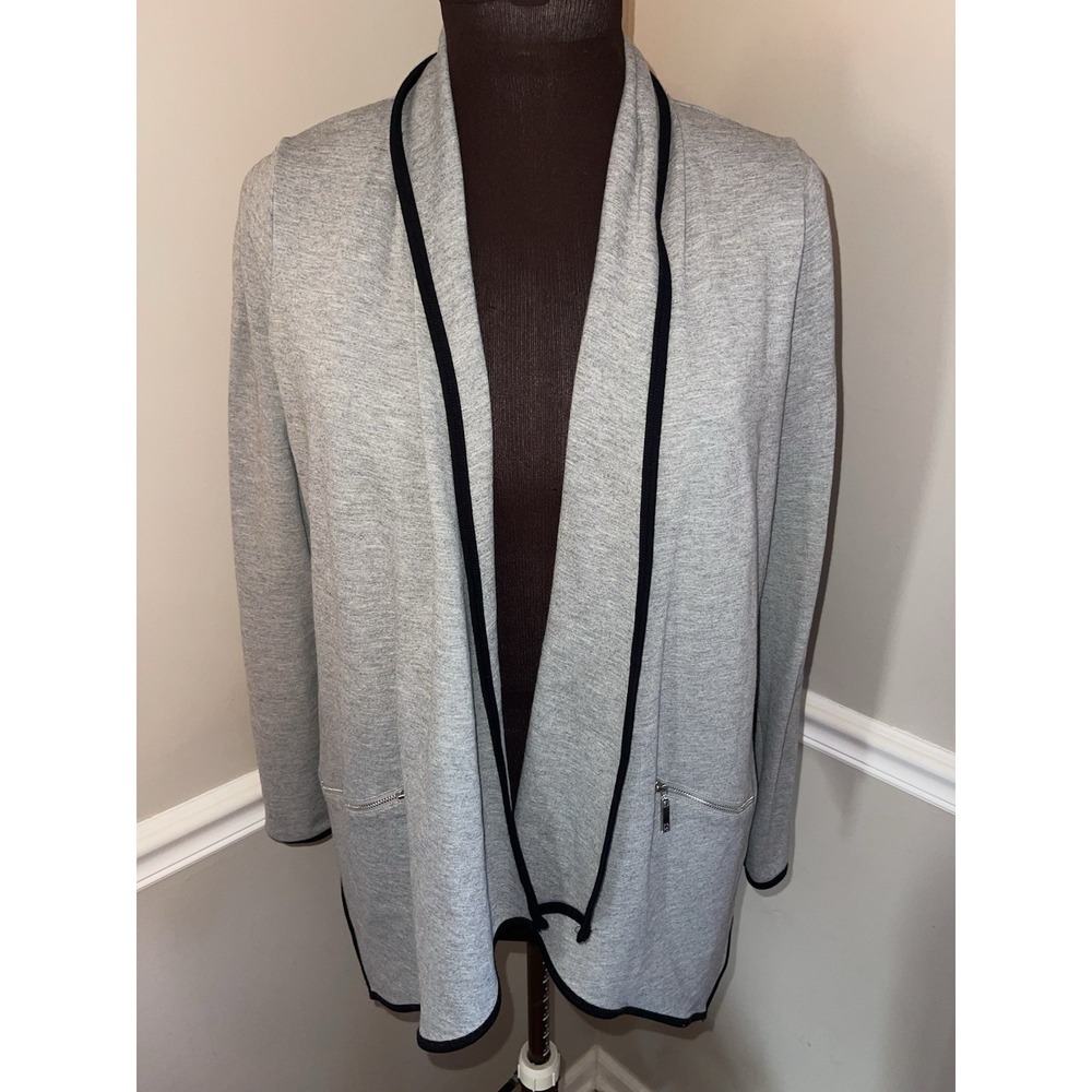 Ivanka Trump Gray Black Trim Open Cardigan Zip Pockets Womens XS‎
